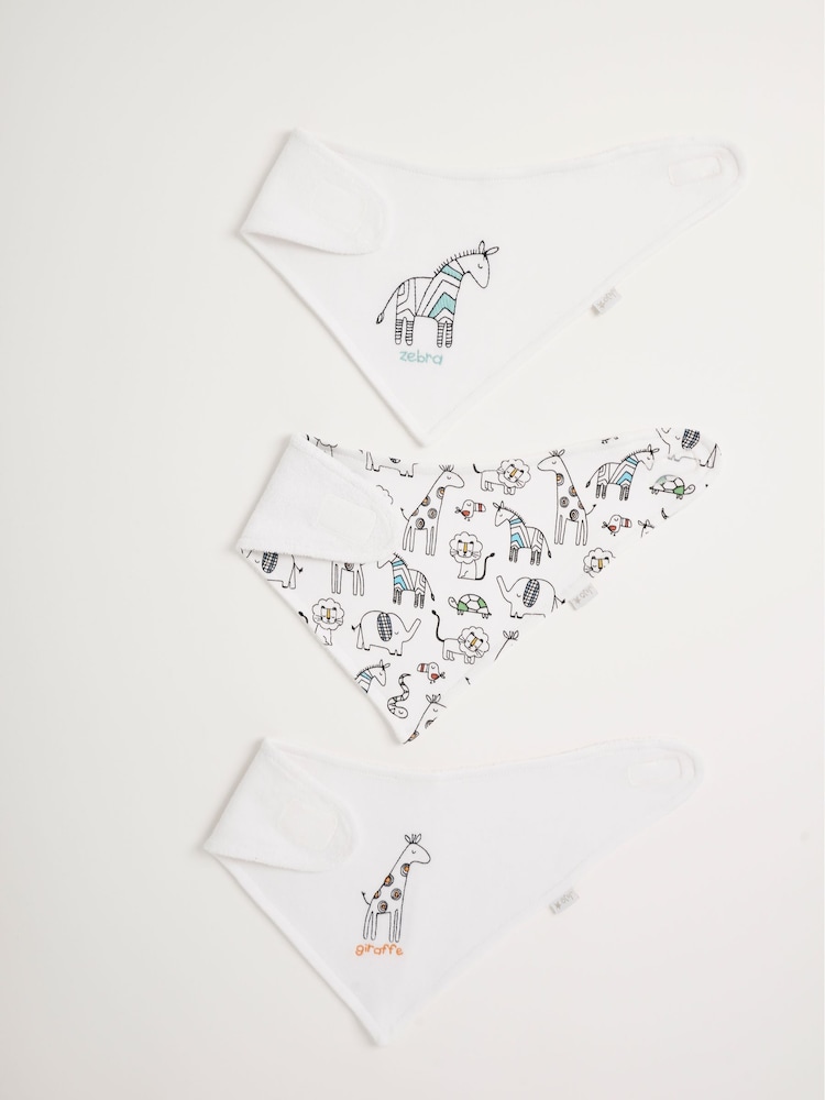 JoJo Maman Bébé White 3-Pack Safari Dribble Bibs - Image 2 of 3