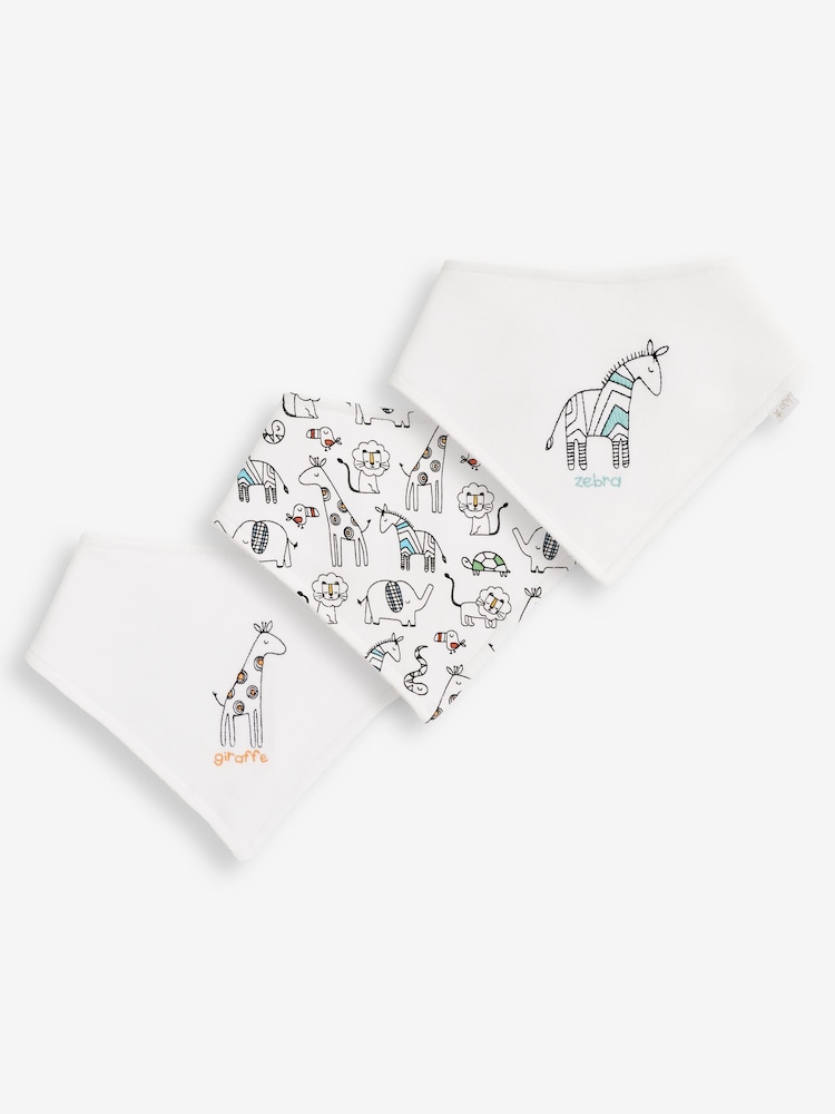 JoJo Maman Bébé White 3-Pack Safari Dribble Bibs - Image 3 of 3