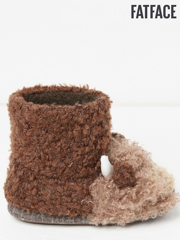 FatFace Hamish Cow Brown Slipper Boots - Image 1 of 4