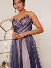 Chi Chi London Purple Fit and Flare Mesh Midi Dress - Image 3 of 4
