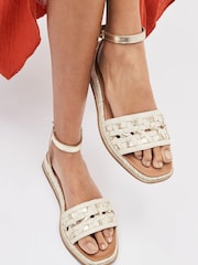 White Extra Wide Fit Forever Comfort® Leather Platform Sandals with Woven Detail - Image 1 of 6