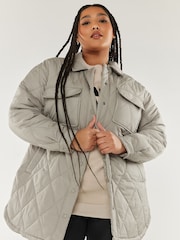 Yours Curve Grey Light Weight Short Quilted Jacket - Image 1 of 5
