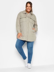 Yours Curve Grey Light Weight Short Quilted Jacket - Image 3 of 5