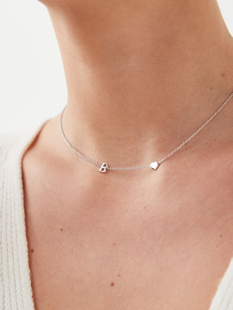 Sterling Silver Asymmetric Initial Heart Necklace - Image 1 of 4