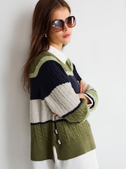 Khaki Green Stripe Gem Button Shirt Layer Jumper - Image 1 of 7