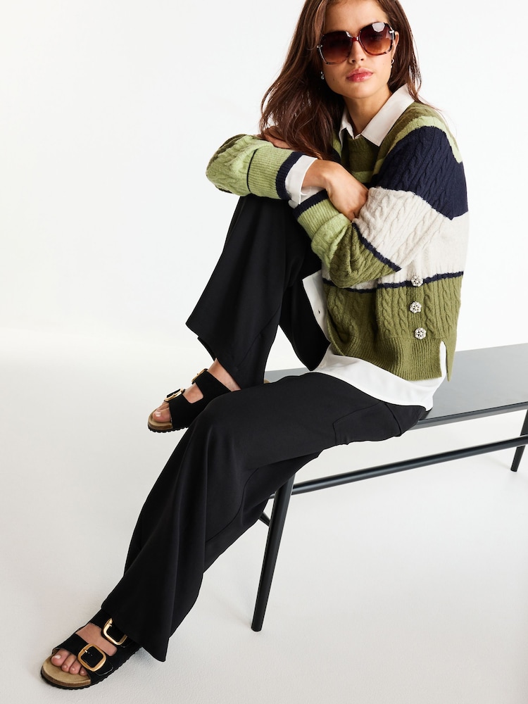 Khaki Green Stripe Gem Button Shirt Layer Jumper - Image 2 of 7