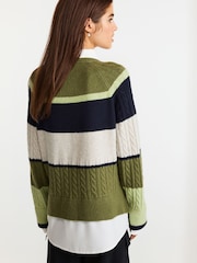 Khaki Green Stripe Gem Button Shirt Layer Jumper - Image 4 of 7