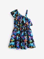 Black Print One Shoulder Dress (3-16yrs) - Image 4 of 6