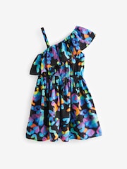 Black Print One Shoulder Dress (3-16yrs) - Image 5 of 6