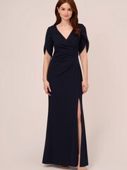 Adrianna Papell Blue Pearl Trim Knit Crepe Gown - Image 1 of 6