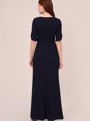Adrianna Papell Blue Pearl Trim Knit Crepe Gown - Image 2 of 6