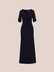 Adrianna Papell Blue Pearl Trim Knit Crepe Gown - Image 6 of 6