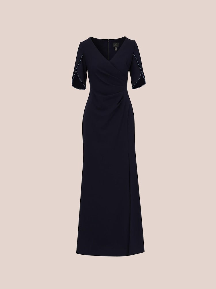 Adrianna Papell Blue Pearl Trim Knit Crepe Gown - Image 6 of 6