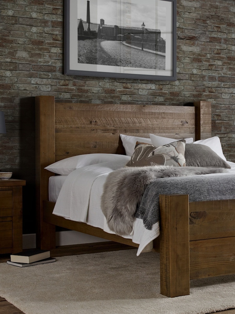 time4sleep Dark Wooden Plank Bed Frame - Image 2 of 4