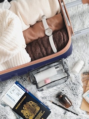 Flight Knight Navy/Tan Medium Hardcase Lightweight Check In Suitcase With 4 Wheels - Image 4 of 7