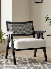 Black Wood, Casual Boucle Oyster Natural Abel Wooden Rattan Accent Chair - Image 1 of 8