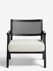 Black Wood, Casual Boucle Oyster Natural Abel Wooden Rattan Accent Chair - Image 2 of 8