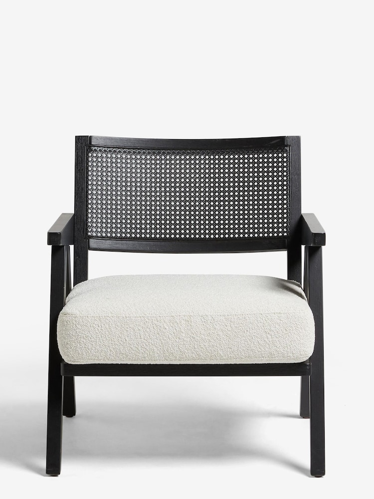 Black Wood, Casual Boucle Oyster Natural Abel Wooden Rattan Accent Chair - Image 2 of 8