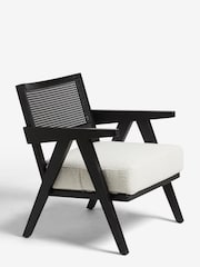 Black Wood, Casual Boucle Oyster Natural Abel Wooden Rattan Accent Chair - Image 3 of 8
