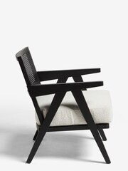Black Wood, Casual Boucle Oyster Natural Abel Wooden Rattan Accent Chair - Image 4 of 8