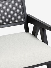 Black Wood, Casual Boucle Oyster Natural Abel Wooden Rattan Accent Chair - Image 6 of 8