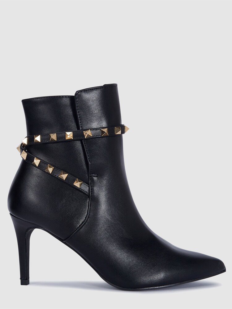 Novo Black Diego Stud Detail Point Mid Stiletto Heel Ankle Boots - Image 2 of 4