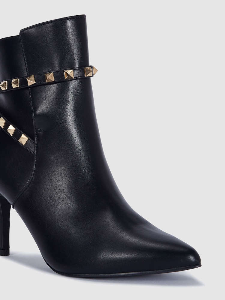 Novo Black Diego Stud Detail Point Mid Stiletto Heel Ankle Boots - Image 4 of 4