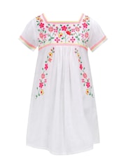 Sunuva 100% Cotton Vintage Stitch Peruvian Short Sleeve White Dress - Image 3 of 3