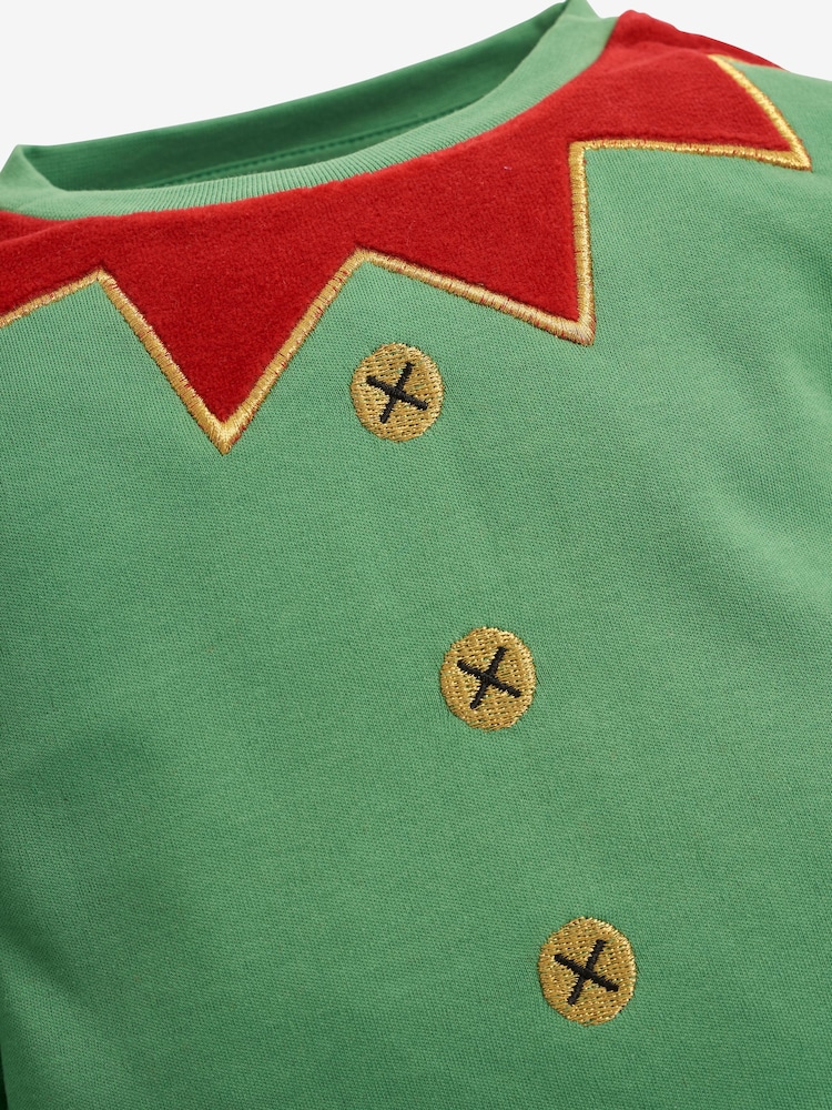 JoJo Maman Bébé Red Christmas Elf Jersey Pyjamas - Image 2 of 5