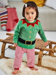JoJo Maman Bébé Red Christmas Elf Jersey Pyjamas - Image 4 of 5