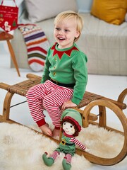 JoJo Maman Bébé Red Christmas Elf Jersey Pyjamas - Image 5 of 5