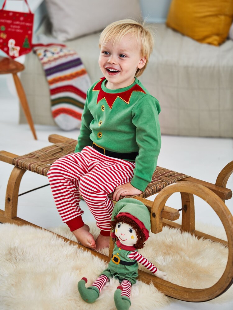 JoJo Maman Bébé Red Christmas Elf Jersey Pyjamas - Image 5 of 5