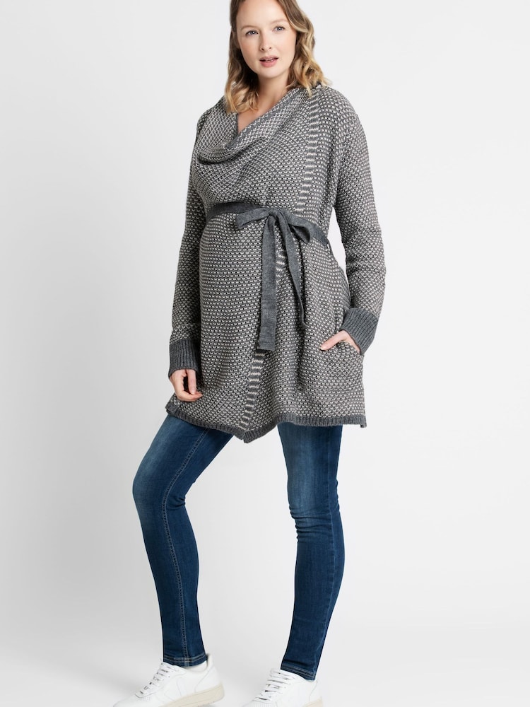 JoJo Maman Bébé Charcoal Drape Maternity & Nursing Cardigan - Image 2 of 2 JoJo Maman Bébé Charcoal Drape Maternity & Nursing Cardigan - Image 2 of 2