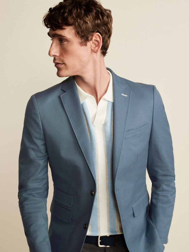 Blue Slim Cotton Stretch Blazer - Image 1 of 11
