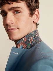 Blue Slim Cotton Stretch Blazer - Image 4 of 11