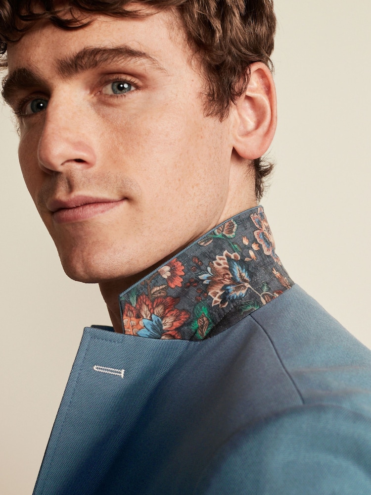 Blue Slim Cotton Stretch Blazer - Image 4 of 11