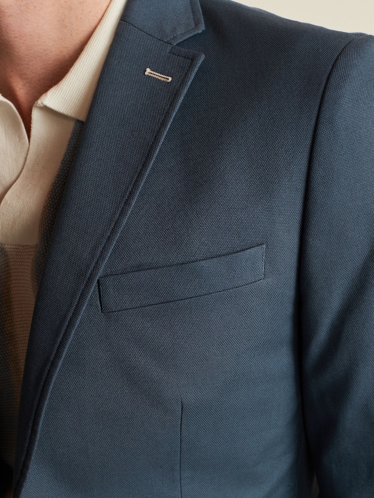 Blue Slim Cotton Stretch Blazer - Image 5 of 11
