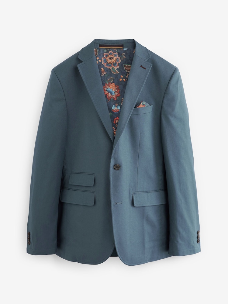 Blue Slim Cotton Stretch Blazer - Image 7 of 11