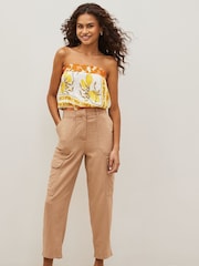 Camel Natural Linen Blend Cargo Taper Trousers - Image 2 of 5