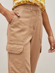 Camel Natural Linen Blend Cargo Taper Trousers - Image 4 of 5