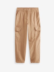 Camel Natural Linen Blend Cargo Taper Trousers - Image 5 of 5