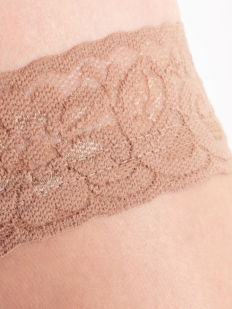 Pretty Polly Natural 10 Denier Nylons Lace Top Hold-Ups Three Pair Pack - Image 3 of 6