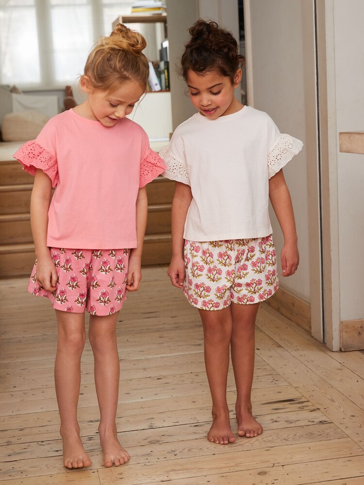 Pink/White Floral Short Pyjamas 2 Pack (3-16yrs) - Image 1 of 4
