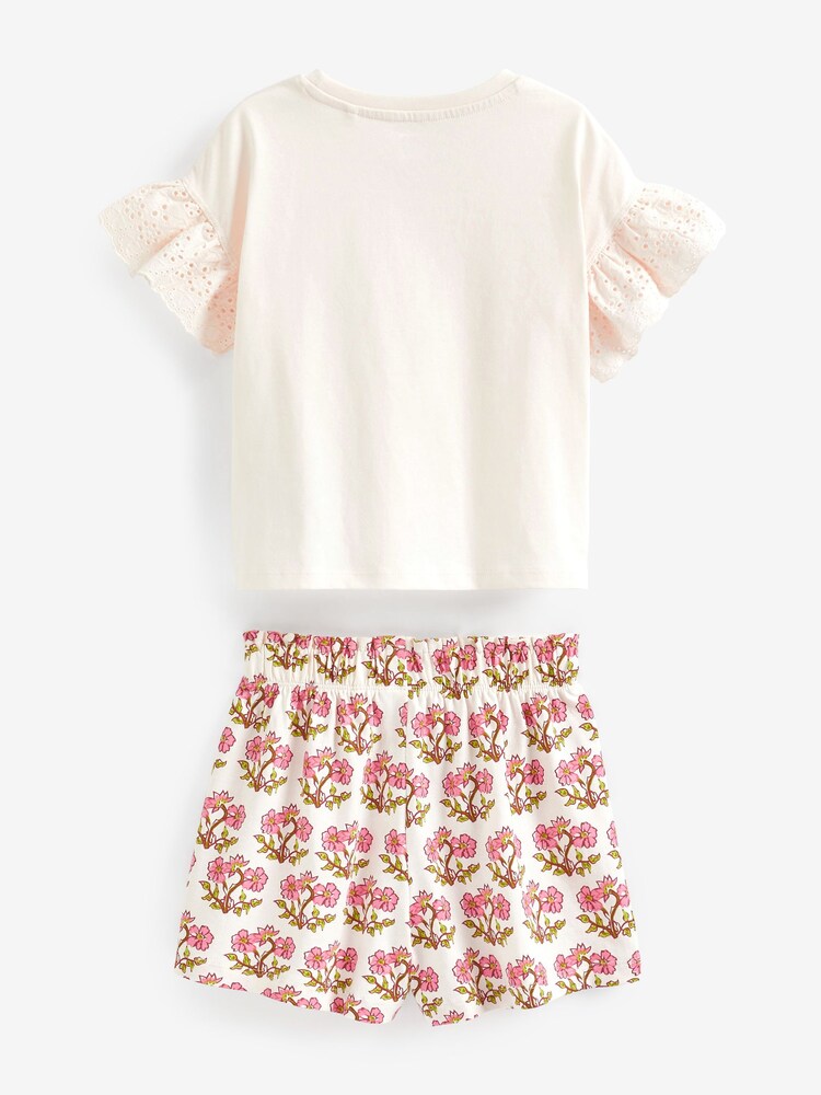 Pink/White Floral Short Pyjamas 2 Pack (3-16yrs) - Image 4 of 4