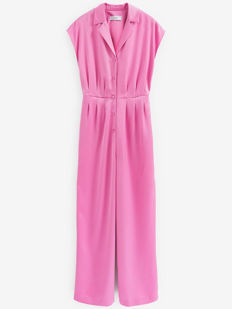 Bright Pink Satin Belted Wide Leg Jumpsuit - Image 5 of 5