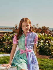 Modré dievčenské kárované šaty s krátkym rukávom a logom Polo Ralph Lauren - Image 1 of 7
