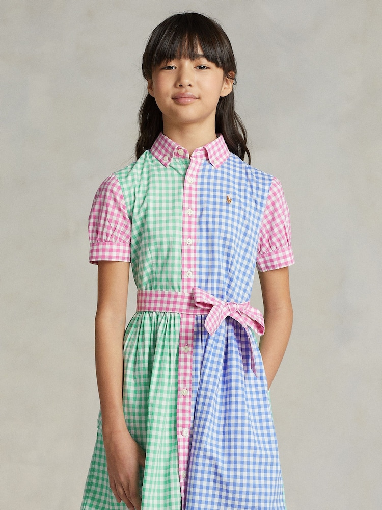 Modré dievčenské kárované šaty s krátkym rukávom a logom Polo Ralph Lauren - Image 3 of 7