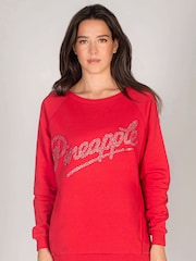 Pineapple Red Womens Oversized Diamanté Logo Monster Sweater - Image 1 of 6