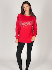 Pineapple Red Womens Oversized Diamanté Logo Monster Sweater - Image 4 of 6