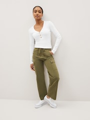 White Long Sleeve Ribbed Henley Button Top - Image 3 of 6